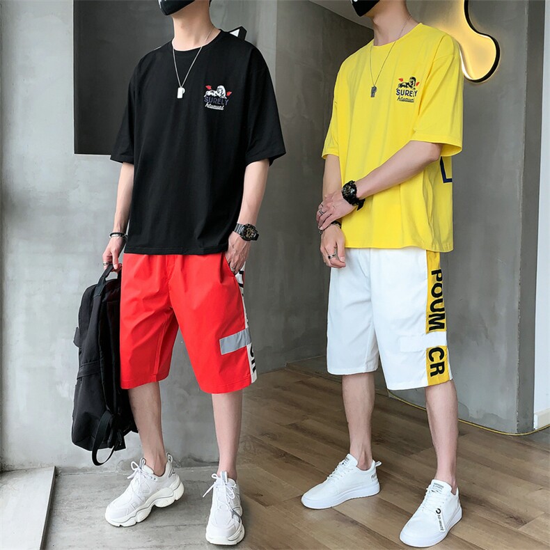 夏季短袖运动套装休闲潮牌潮流韩版男装t恤2021新款痞帅DS773T图片