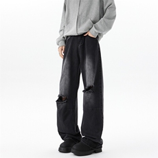 8XL-M现货牛仔裤大码复古水洗高街破洞裤子直筒乞丐裤NZ9011/P58，男装牛仔裤，电商B238