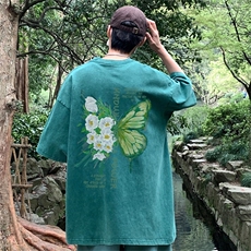 DSA028-SXDTP834P32重磅蜡染克美式复古水洗潮牌印花短袖男，男装T恤，电商A028