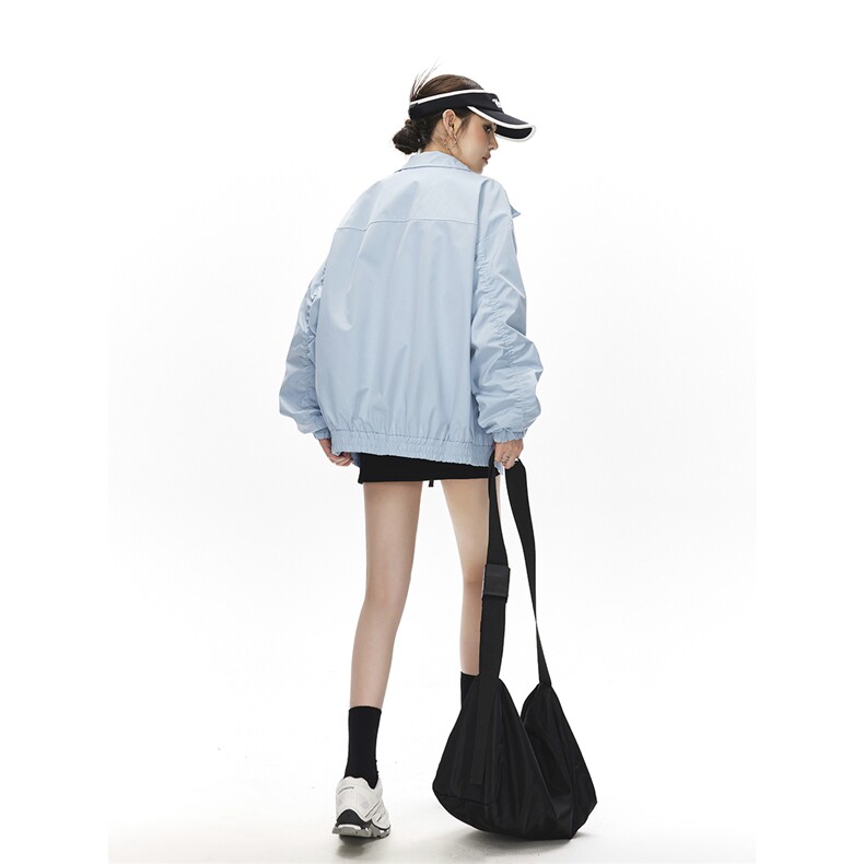 美式罗纹拼接袖子褶皱大码M-5XL教练夹克女JK78056P69控105,女装短外套,星座226-1