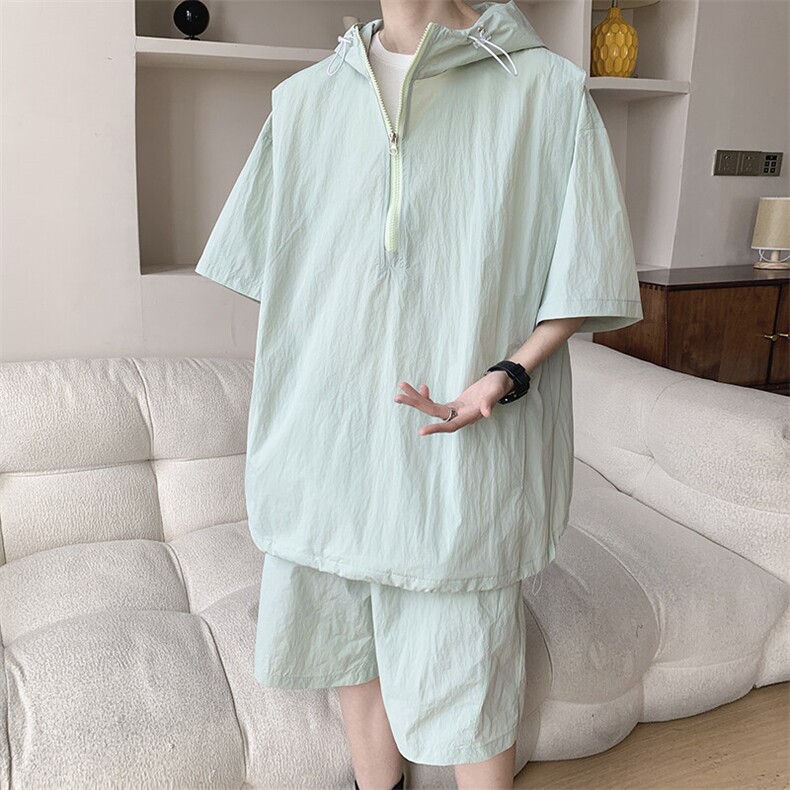 8XL-M休闲运动套装大码工装短袖冰丝薄款连帽户外防晒衣TZ1701P68,男装休闲套装,电商B238