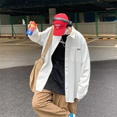 休闲衬衫男春秋新款男装纯色工装衬衣个性美式宽松长袖328/P35，男装衬衫，星座506