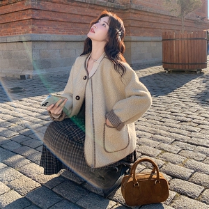冬装  新款   毛呢 拼格纹 皮毛一体 小香风外套 -p185-k288图片