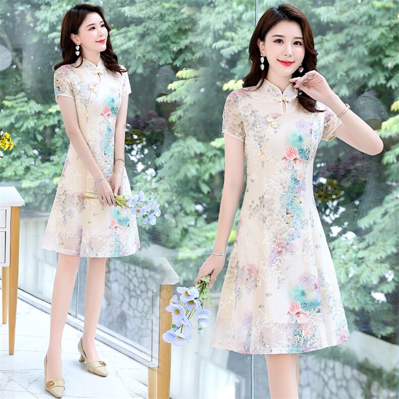 高考旗袍改良版连衣裙女夏季2025年新款年轻款气质高端小个子显瘦，女装连衣裙，魅家