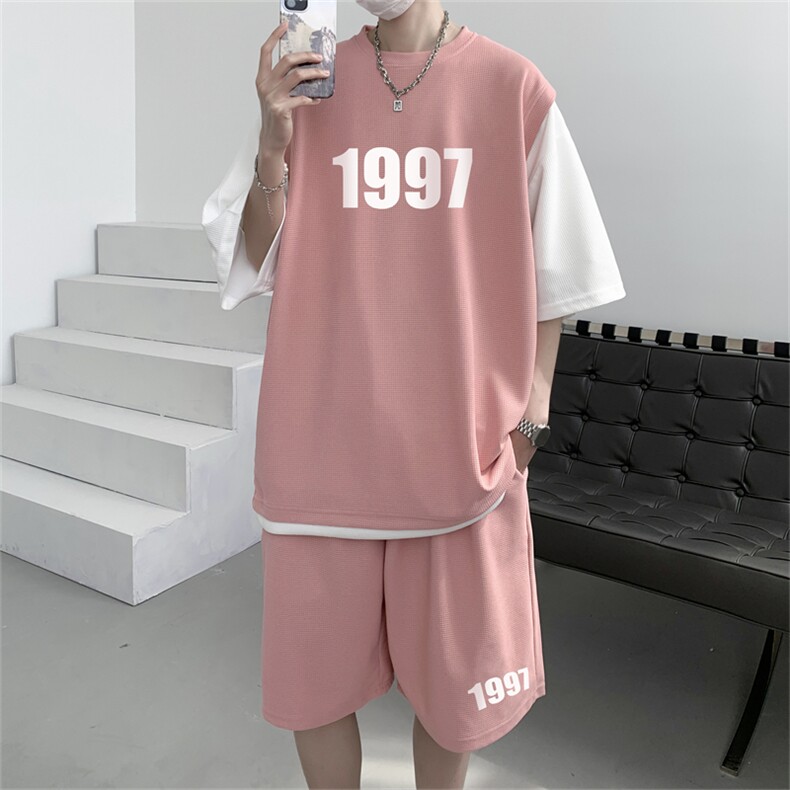 华夫格套装潮流休闲短袖短裤两件套FTZ3077-P55控78图片