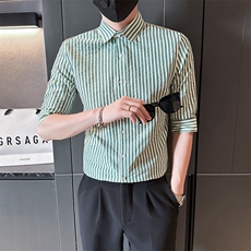 夏季男士七分袖条纹衬衫男休闲修身休闲衬衣A236-C665-P55，男装衬衫，电商A236