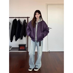 美式复古刺绣棒球棉服外套男女潮牌Cleanfit短宽飞行夹棉夹克外套图片