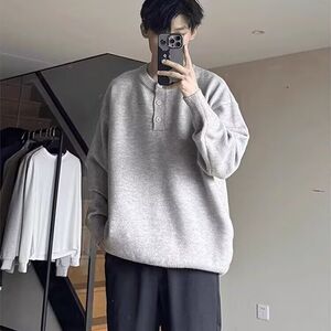 1506/QMY280/P42美式亨利毛衣针织衫秋冬慵懒打底宽松外套纯色图片