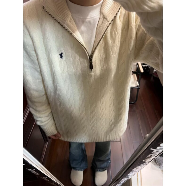 秋冬款半拉链麻花毛线针织上衣男款潮流休闲通勤保暖百搭立领毛衣,男装针织衫/毛衣,星座601-1