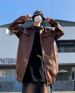 美式PU皮外套男春季潮牌街头宽松机车服 CJ17 P70图片