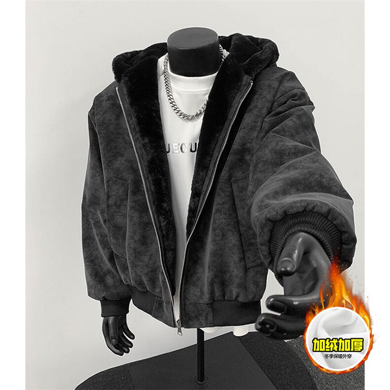 现货高品质美式冬季重磅座山雕大毛毛领pu皮棉衣男女加厚外套，男装皮衣，电商A486