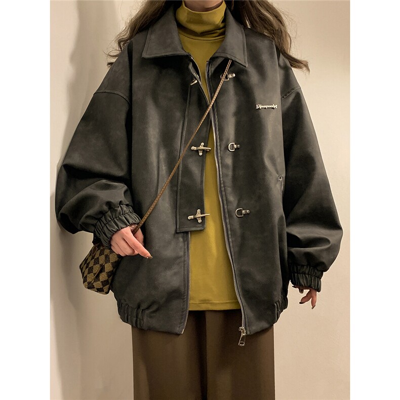 1中性风黄底夹克女大码夹克男水洗雪花皮衣女JK8741P130控168，女装短外套，星座226-2