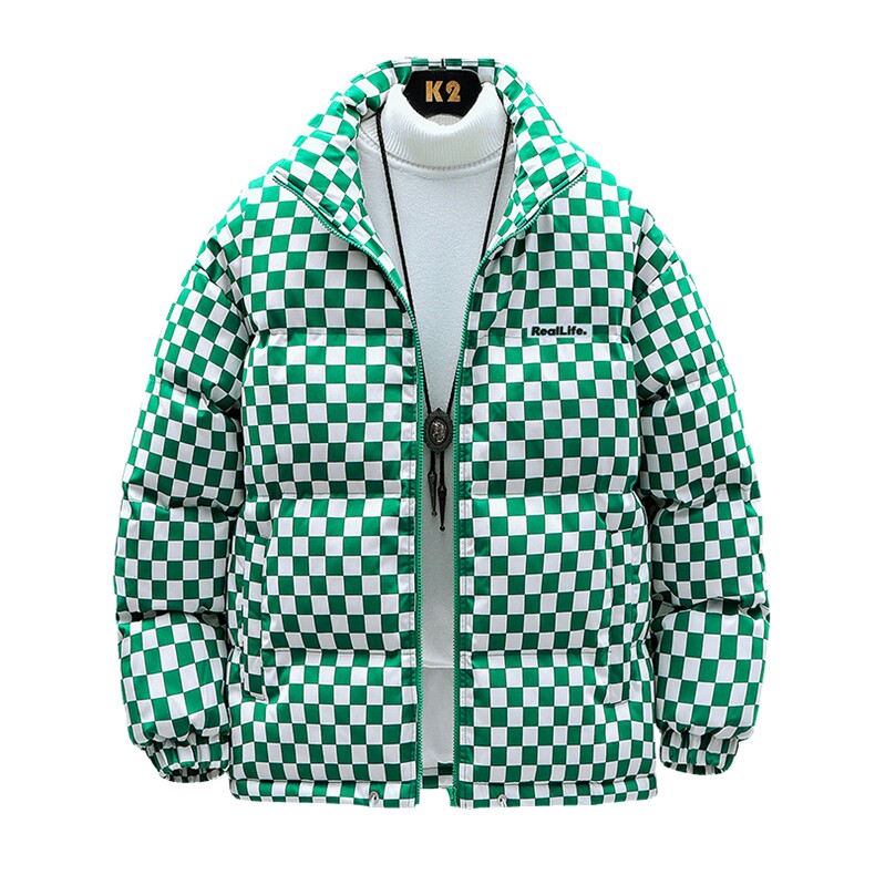美式高街棋盘格子立领面包服男女情侣装棉服外套班服M0758-P98,男装棉衣,星座308B-2