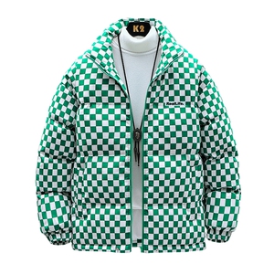 美式高街棋盘格子立领面包服男女情侣装棉服外套班服M0758-P98图片
