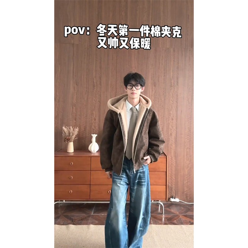 现货高品质美式冬季重磅座山雕大毛毛领pu皮棉衣男女加厚外套,男装皮衣,电商A486-1