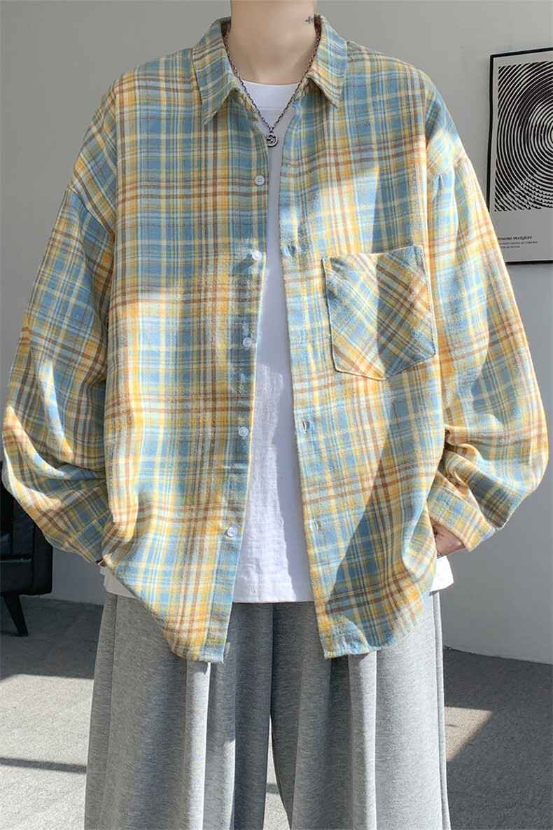 加绒衬衫男冬季新款港风宽松加厚磨毛格子长袖衬衣JR01-特P35,男装衬衫,星座214-3