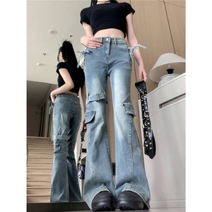 美式高街重工微喇牛仔裤女夏季2025新款设计感拼接显瘦马蹄裤子潮图片