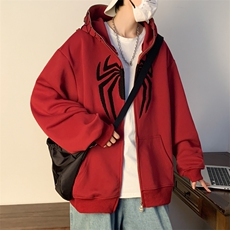 美式蜘蛛刺绣拉链开衫连帽卫衣外套情侣潮牌宽松街头夹克QW69-P58，男装卫衣，星座1008