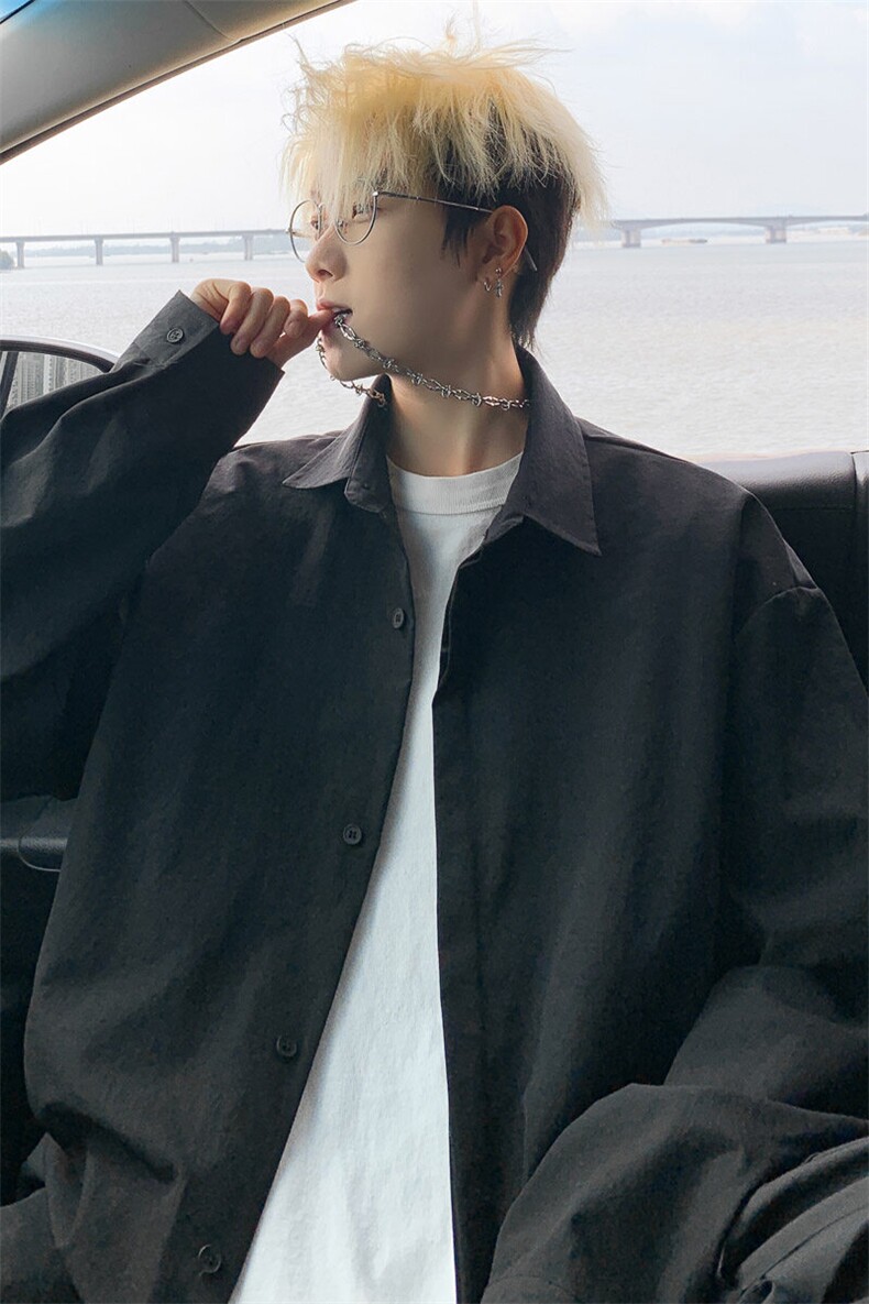 ！2025春季新款男士纯色长袖衬衣简约白衬衫CS06特P35,男装衬衫,电商B220