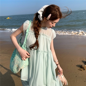 水衣源2729款纯色木耳边荷叶袖A字小衫阔腿裤冰爽套装女夏图片