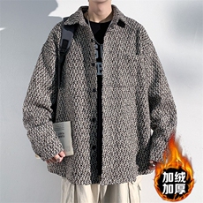 复古小香风外套高级感潮流翻领格子衬衫休闲男夹克JKXF027，男装夹克，星座516A