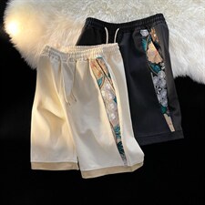 1港风大码M-5XL日系刺绣民族风潮五分裤短裤男DK7791P45控59，男装牛仔裤，星座226-2