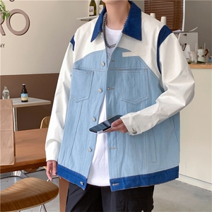 美式复古拼接牛仔夹克男秋季ins潮水洗做旧高街工装外套J8511-P70图片