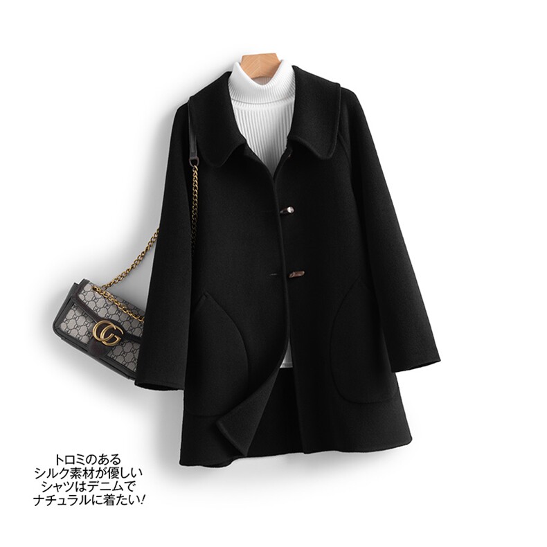 绵羊毛双面呢大衣女新款秋冬季韩版时尚流行羊毛呢外套，女装双面呢大衣，温鑫双面呢