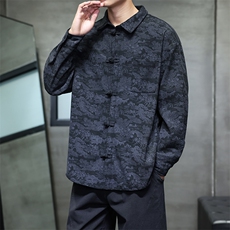 2025秋冬新款灯芯绒清明上河图风盘扣唐装汉服2535-P60，男装衬衫，电商A057B