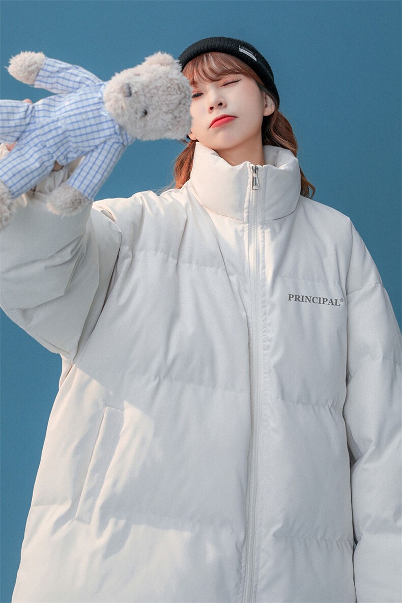 中性22冬季字母印花立领简约棉衣宽松加厚棉服MY2024P85控108,男装棉衣,A247A