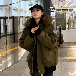 CC075-P120 工装棉服中长款情侣派克服毛领图片