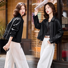 海宁皮衣女仿真皮2025年新款仿绵羊皮高端机车皮夹克短款外套休闲，女装皮衣，美拉德工厂直营店