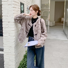 灰色皮毛一体外套女冬仿水貂毛皮草上衣毛毛2D045-P195-K278，女装皮草，2D045
