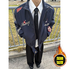 现货高品质美式高街重磅刺绣座山雕大毛毛领棉衣男女加厚棉服外套，男装棉衣，电商A486