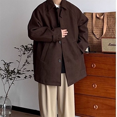 B38-P75冬季日系男装复古毛呢大衣男女氛围感中长款风衣宽松，男装风衣，电商B323A