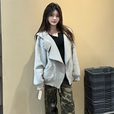 抖音得物品质26春装美式重磅结构斜拉链高领连帽卫衣开衫外套W61，女装短外套，电商A486