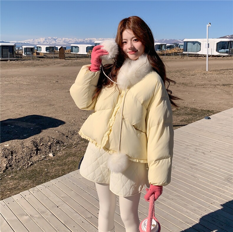 现货！2C056-7096-P285控428（浅黄色90绒羽绒服送毛毛围巾）,女装羽绒服,2C056