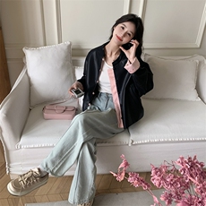 黑色新中式风小皮衣外套女2025春秋新款小个子宽松休闲PU皮夹克，女装短外套，2C088