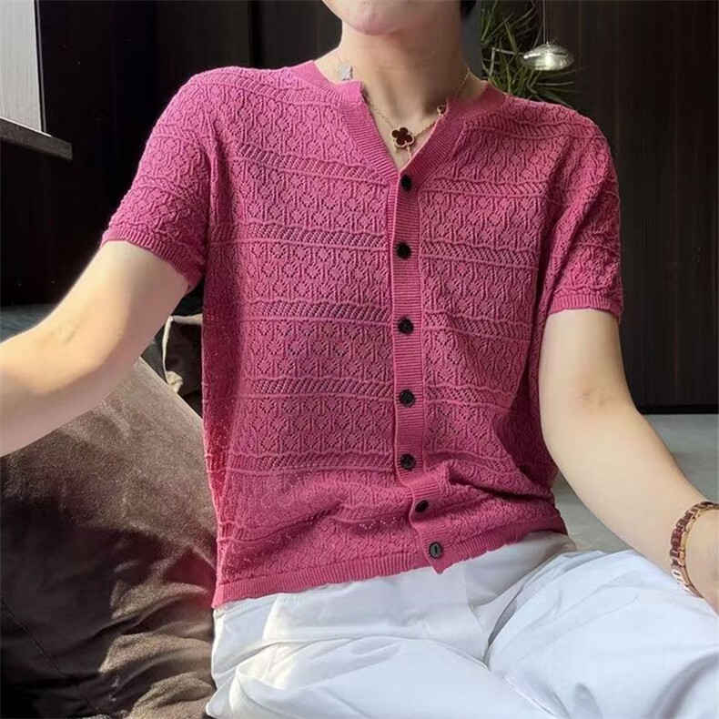 镂空开衫冰丝面料,女装T恤,萱芳婷羊绒