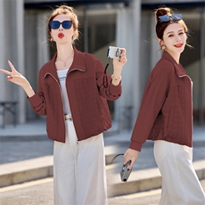 小香风粉色翻领休闲短外套女2026春秋新款小个子时尚百搭夹克上衣，女装短外套，余墨