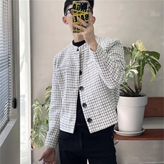 立领西装单排扣西服千鸟格小香风中山装外套有垫肩JK0183P55，男装西服套装，星座1013-1