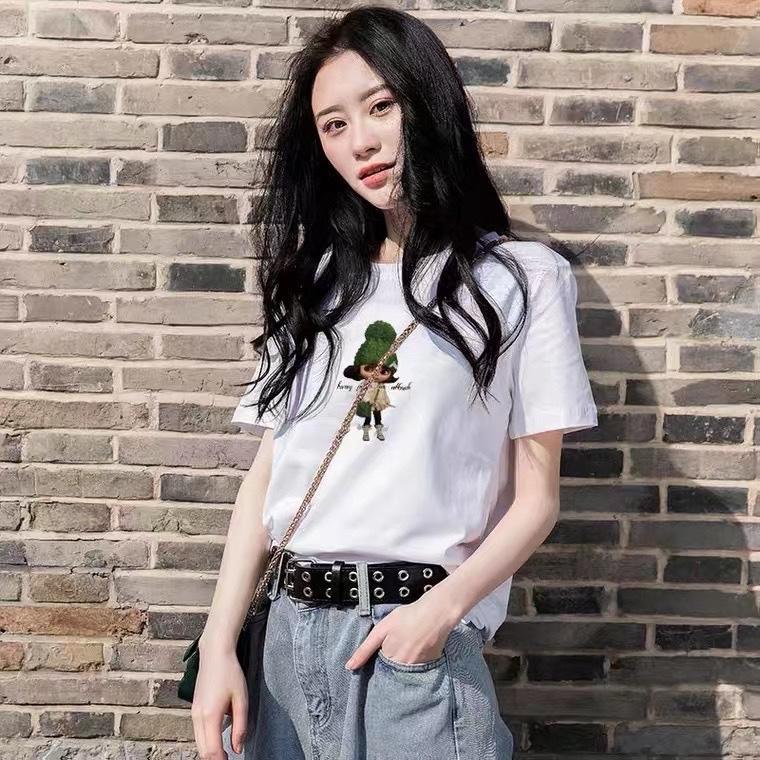 夏季新款时尚卡通女孩印花百搭纯色短袖T恤,女装T恤,L·H·X