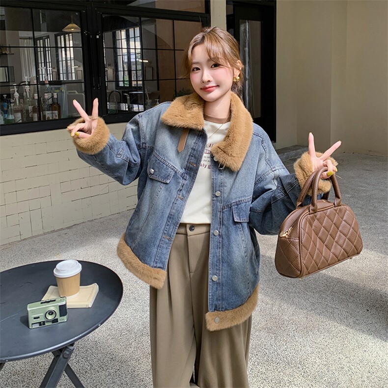 加绒短外套女冬季复古设计感厚棉服高级感羊羔毛上衣6100P190K278图片