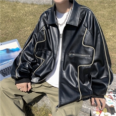 2023新款美式复古黑色机车皮衣夹克男秋冬季外套潮流W6205-P65，男装皮衣，星座512-3