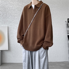 8XL-M翻领毛衣大码轻熟风复古纯色休闲上衣针织打底衫MY1510/P68，男装针织衫/毛衣，电商B238