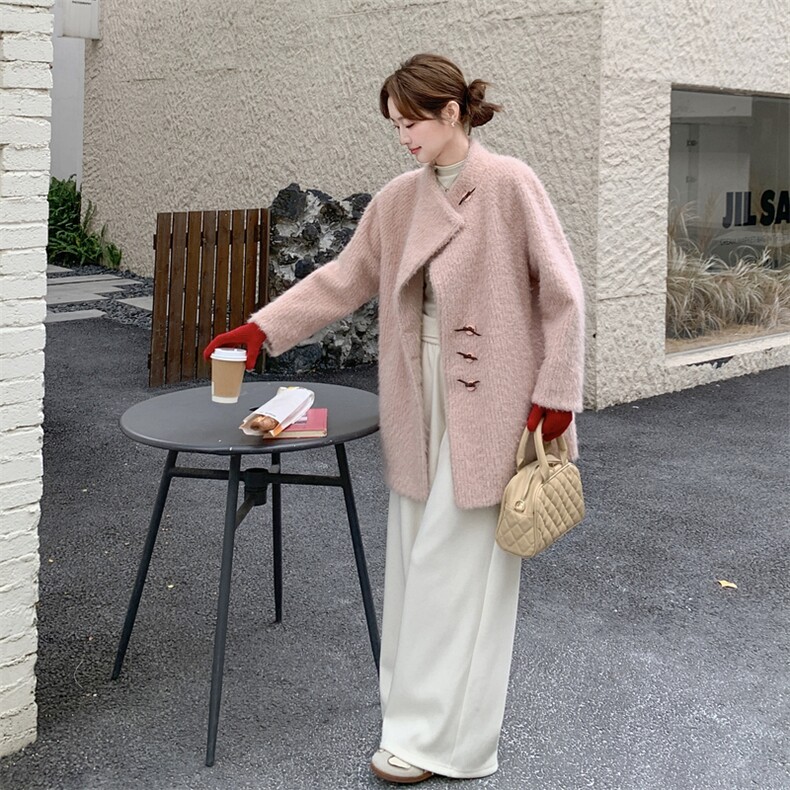现货！2C056-7090-P225控338粉色针织料麂皮绒复合皮毛一体,女装派克服,2C056