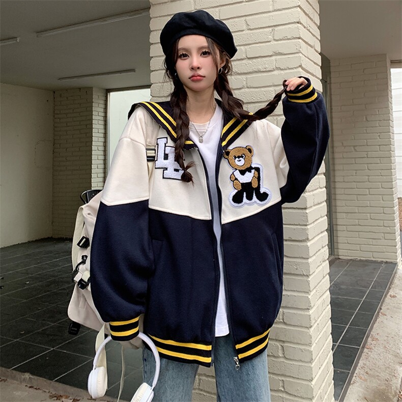 宽松拼接学院风少女减龄外套女可爱海军领棒球服潮C373-90,女装短外套,星座911-2(原星座613-2）