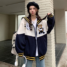 宽松拼接学院风少女减龄外套女可爱海军领棒球服潮C373-90，女装短外套，星座911-2(原星座613-2）