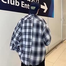 拼接格子衬衫男美式复古高级感古着潮牌长袖衬衣外套夏季，男装衬衫，星座410-7