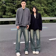 现货文艺秋季新款男女情侣美式宽松时尚毛衣装饰百搭毛针织衫男装，男装针织衫/毛衣，星座302B